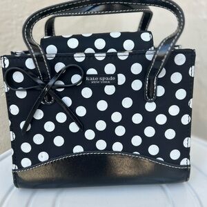 Kate Spade New York black and white polka dot small canvas and leather Bag